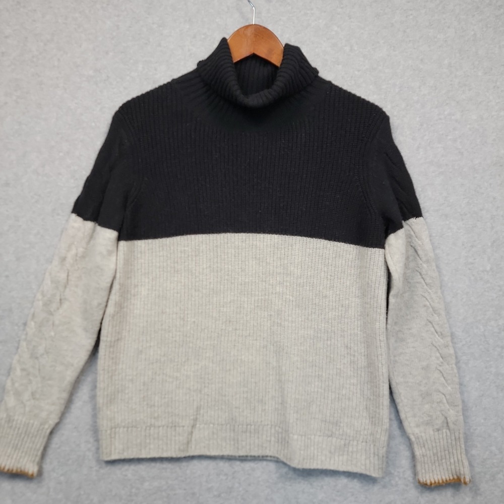 LISA TODD Cable Catch Wool Cashmere Sweater Turtlenek Hand Sewn Trim Stripe Sz S